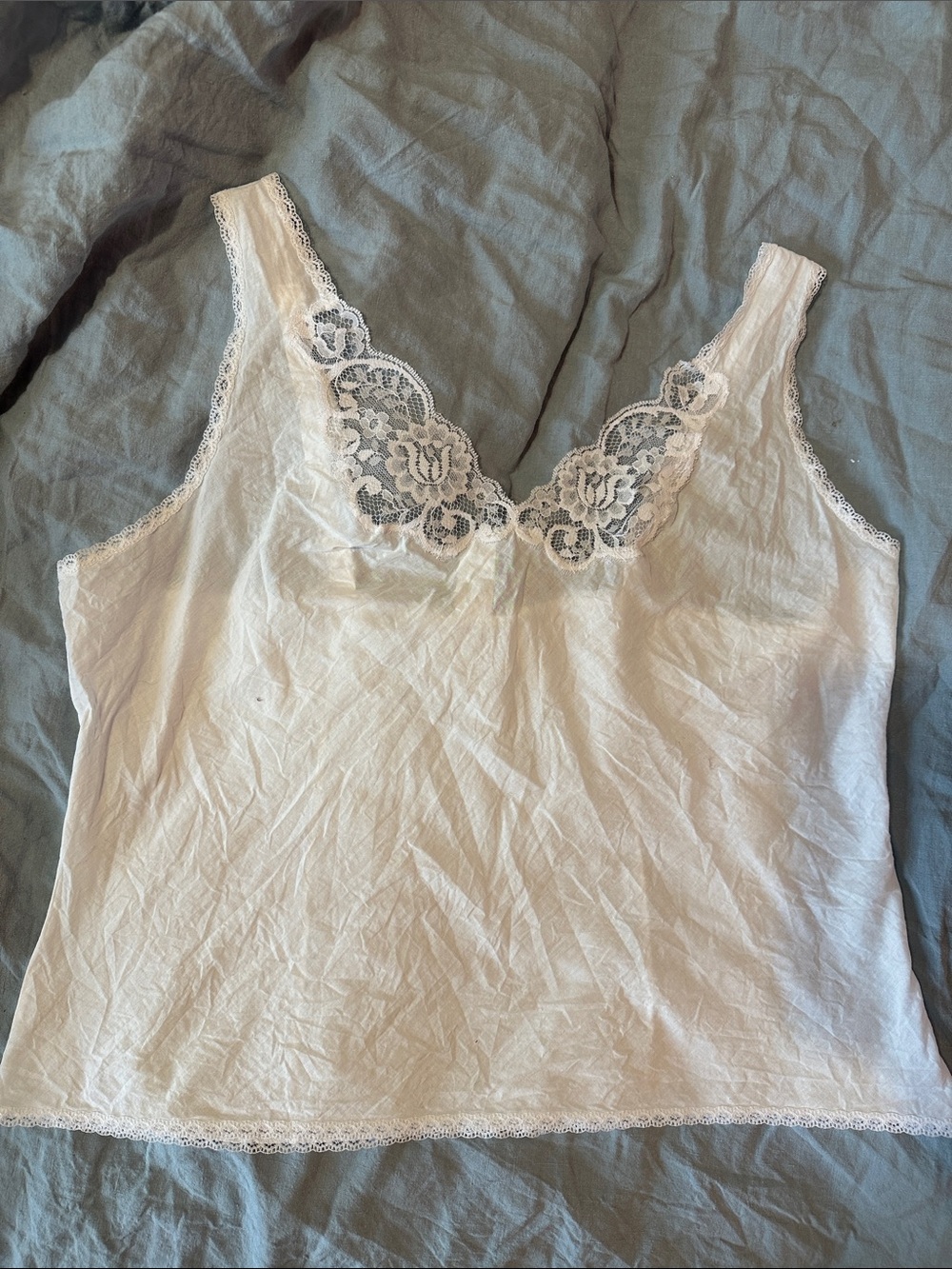 Wonder Maid 100% Cotton Lace Trim Tank Top - White 42
